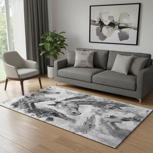 HomeRoots 5' X 8' Gray Silver Charcoal Animal Print Washable Area Rug - Durable, Stylish, UV Protected Design 699060