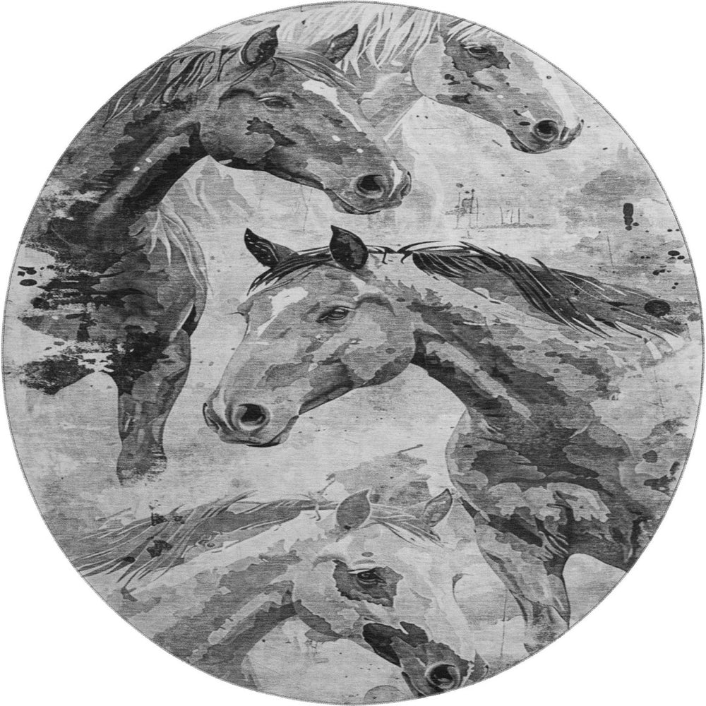HomeRoots 8' Washable Round Rug with Gray Silver Charcoal Animal Print | Durable, UV-Protected & Stylish Design 699061