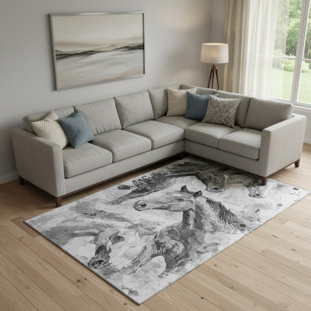 HomeRoots 9' X 12' Gray Silver Charcoal Animal Print Area Rug - Washable, UV Protected, Non-Slip & Stylish! 699063