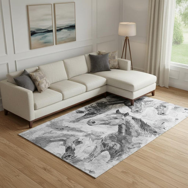 HomeRoots 10' X 14' Stylish Gray Silver Charcoal Animal Print Washable Area Rug with UV Protection & Durability 699064