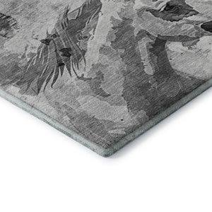 HomeRoots 10' X 14' Stylish Gray Silver Charcoal Animal Print Washable Area Rug with UV Protection & Durability 699064