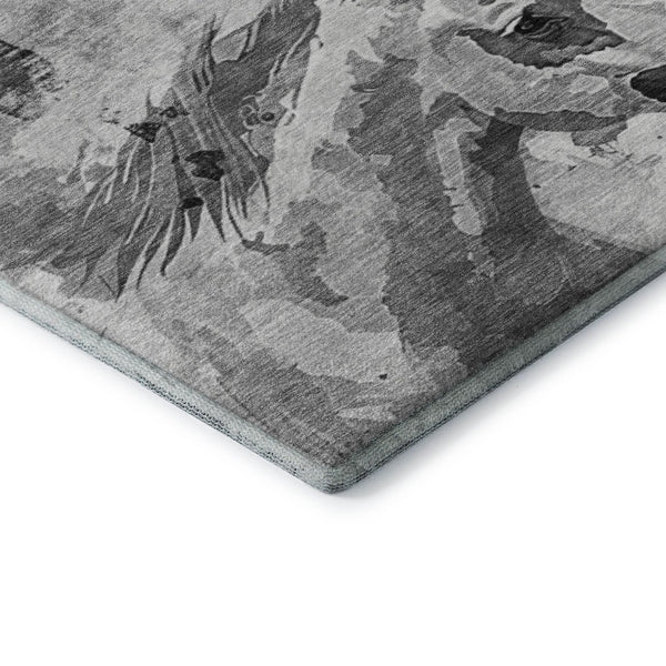HomeRoots 10' X 14' Stylish Gray Silver Charcoal Animal Print Washable Area Rug with UV Protection & Durability 699064
