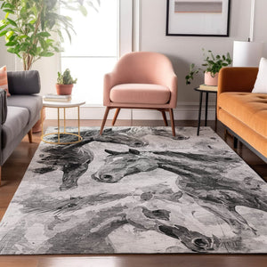 HomeRoots 10' X 14' Stylish Gray Silver Charcoal Animal Print Washable Area Rug with UV Protection & Durability 699064