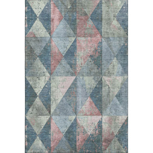 HomeRoots 5' X 8' Stylish Denim Blue Blush Ivory Geometric Washable Area Rug with UV Protection & Non-Slip Backing 699066