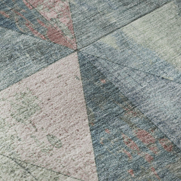 HomeRoots 5' X 8' Stylish Denim Blue Blush Ivory Geometric Washable Area Rug with UV Protection & Non-Slip Backing 699066