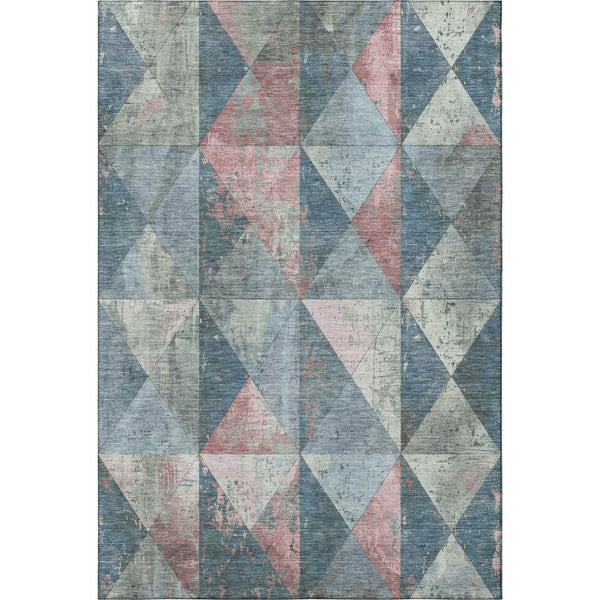HomeRoots 5' X 8' Stylish Denim Blue Blush Ivory Geometric Washable Area Rug with UV Protection & Non-Slip Backing 699066
