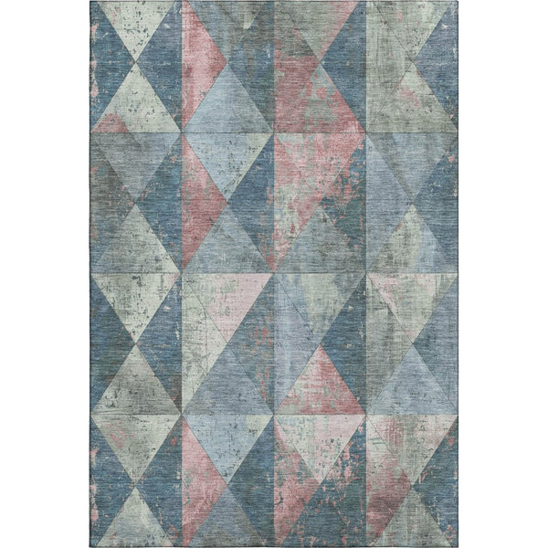 HomeRoots 8' X 10' Stylish Denim Blue Blush & Ivory Geometric Washable Area Rug with UV Protection for Homes 699068