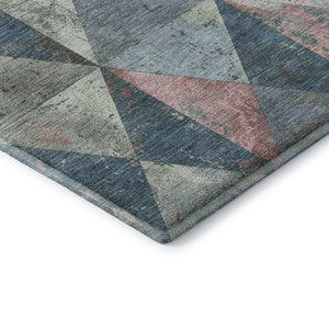HomeRoots 8' X 10' Stylish Denim Blue Blush & Ivory Geometric Washable Area Rug with UV Protection for Homes 699068