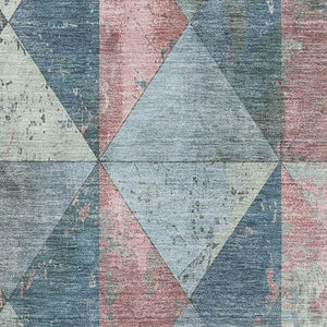 HomeRoots 8' X 10' Stylish Denim Blue Blush & Ivory Geometric Washable Area Rug with UV Protection for Homes 699068