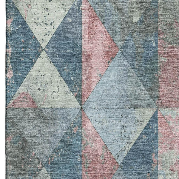 HomeRoots 8' X 10' Stylish Denim Blue Blush & Ivory Geometric Washable Area Rug with UV Protection for Homes 699068
