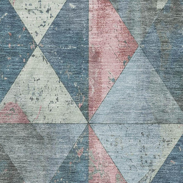 HomeRoots 9' X 12' Geometric Area Rug in Denim Blue, Blush & Ivory - Durable, Washable & UV Protected Design! 699069
