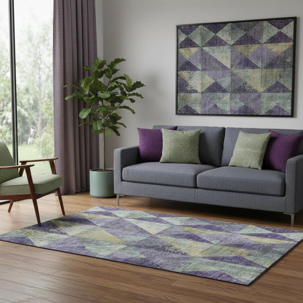 HomeRoots 5' X 8' Eggplant Gold Ivory Geometric Rug - Stylish, Washable, UV-Protected, Perfect for High-Traffic Areas 699072
