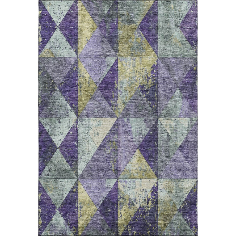 HomeRoots 5' X 8' Eggplant Gold Ivory Geometric Rug - Stylish, Washable, UV-Protected, Perfect for High-Traffic Areas 699072