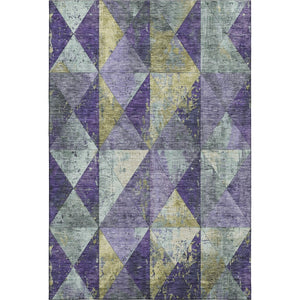 HomeRoots 8' X 10' Eggplant Gold Ivory Geometric Area Rug - Washable, UV-Protected, and Perfect for Families 699074