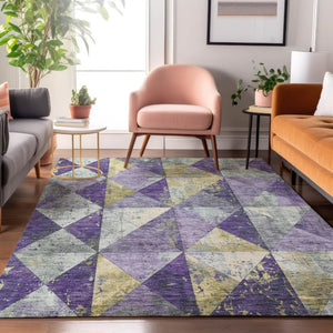 HomeRoots 8' X 10' Eggplant Gold Ivory Geometric Area Rug - Washable, UV-Protected, and Perfect for Families 699074