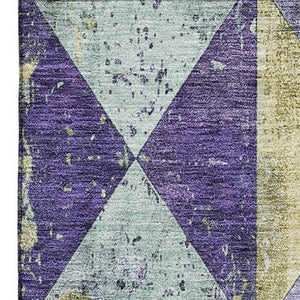 HomeRoots 8' X 10' Eggplant Gold Ivory Geometric Area Rug - Washable, UV-Protected, and Perfect for Families 699074