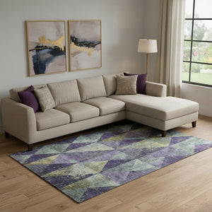 HomeRoots 9' X 12' Eggplant Gold Ivory Washable Geometric Area Rug - Durable, Stain-Resistant, UV Protected! 699075