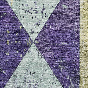HomeRoots 9' X 12' Eggplant Gold Ivory Washable Geometric Area Rug - Durable, Stain-Resistant, UV Protected! 699075