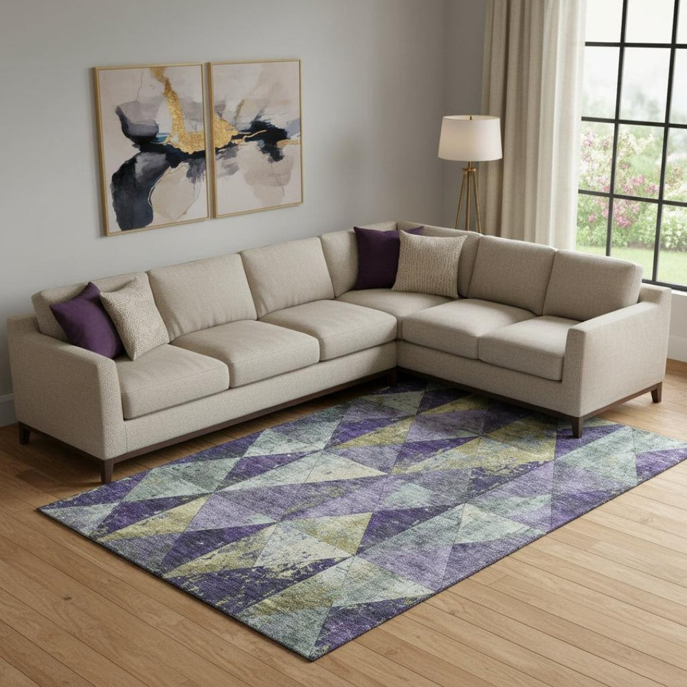 HomeRoots 10' X 14' Eggplant Gold Ivory Geometric Washable Area Rug - Durable, Stylish & UV Protected Design 699076