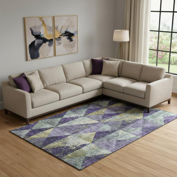 HomeRoots 10' X 14' Eggplant Gold Ivory Geometric Washable Area Rug - Durable, Stylish & UV Protected Design 699076