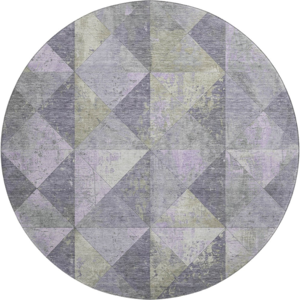 HomeRoots 8' Modern Geometric Washable Round Rug in Lavender, Fern Green & Ivory - UV Protected & Durable 699079
