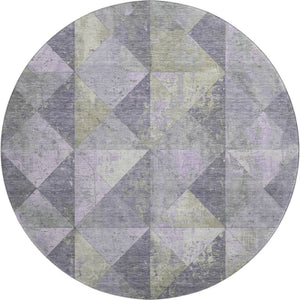 HomeRoots 8' Modern Geometric Washable Round Rug in Lavender, Fern Green & Ivory - UV Protected & Durable 699079