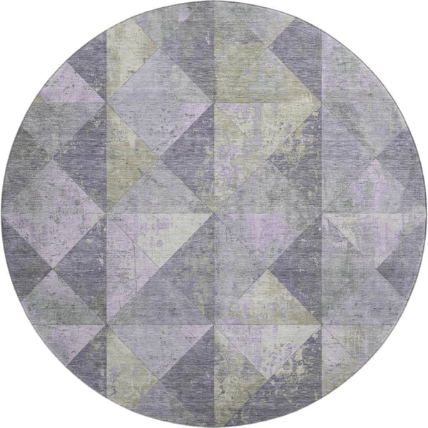 HomeRoots 8' Modern Geometric Washable Round Rug in Lavender, Fern Green & Ivory - UV Protected & Durable 699079