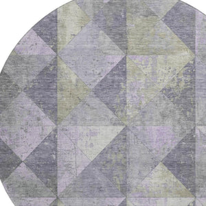 HomeRoots 8' Modern Geometric Washable Round Rug in Lavender, Fern Green & Ivory - UV Protected & Durable 699079