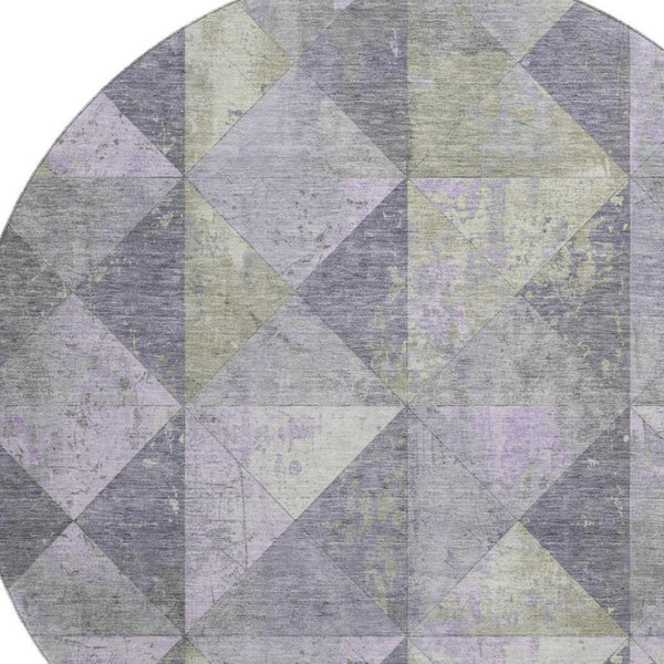 HomeRoots 8' Modern Geometric Washable Round Rug in Lavender, Fern Green & Ivory - UV Protected & Durable 699079
