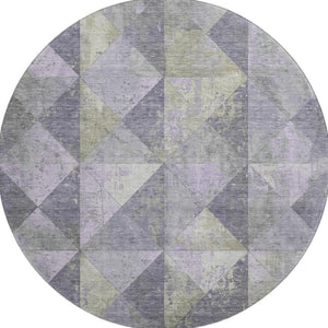 HomeRoots 8' Modern Geometric Washable Round Rug in Lavender, Fern Green & Ivory - UV Protected & Durable 699079