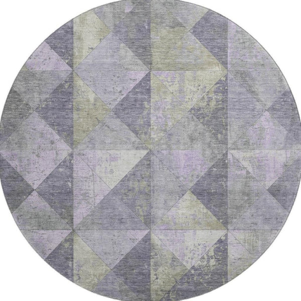 HomeRoots 8' Modern Geometric Washable Round Rug in Lavender, Fern Green & Ivory - UV Protected & Durable 699079