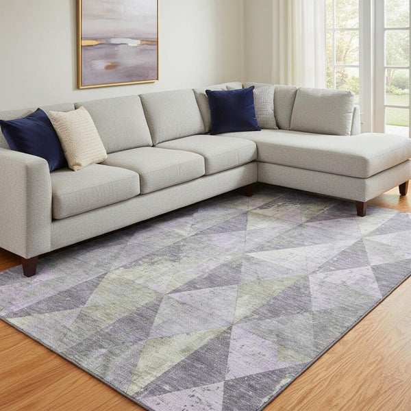 HomeRoots 8' X 10' Stylish Lavender Fern Green Geometric Area Rug – Washable, UV Protected & Durable Design 699080