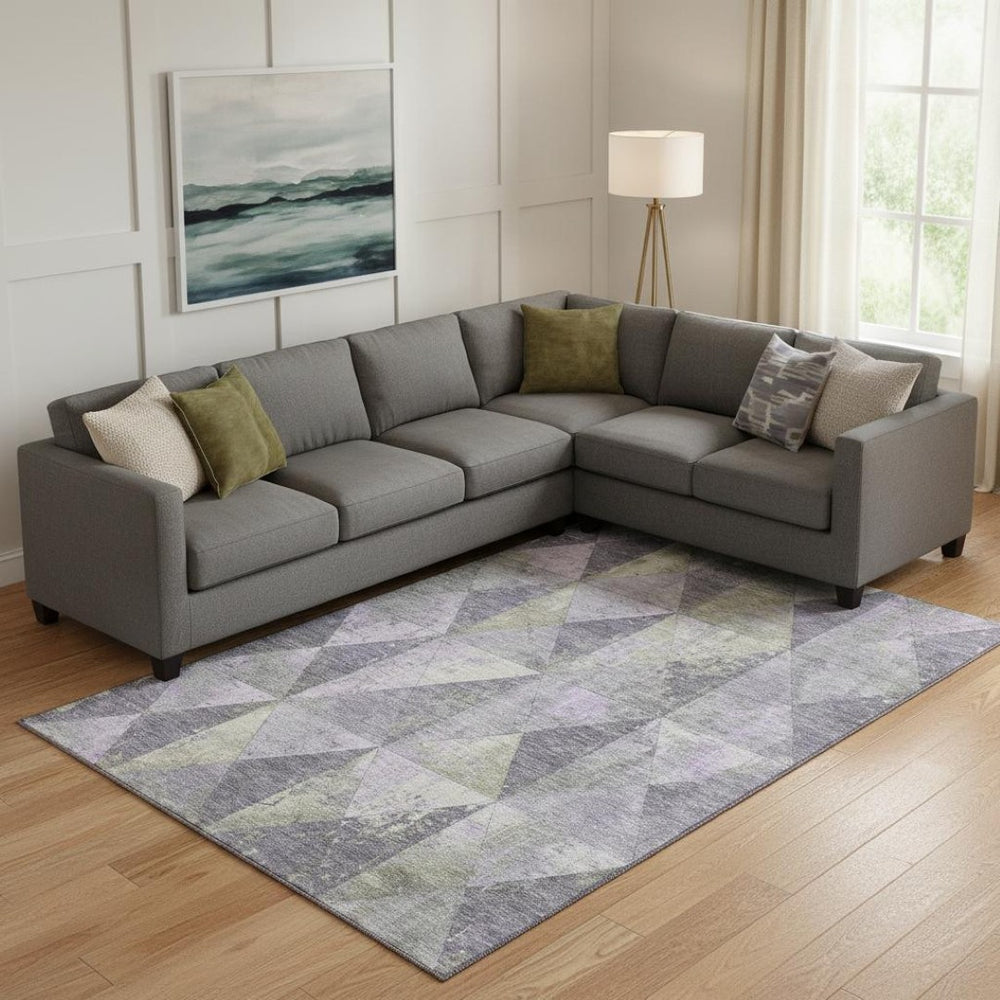 HomeRoots 9' X 12' Stylish Lavender Fern Green Geometric Area Rug - Washable, UV-Protected, and Durable! 699081
