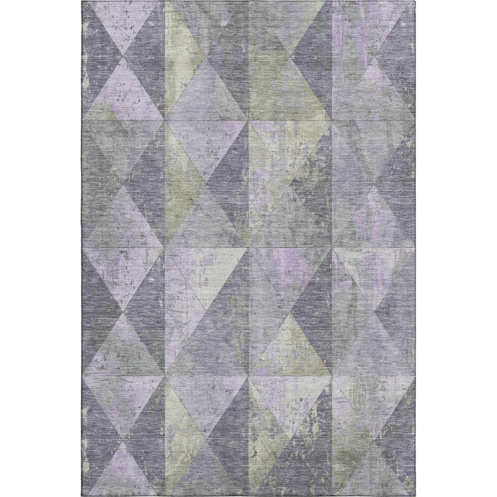 HomeRoots 9' X 12' Stylish Lavender Fern Green Geometric Area Rug - Washable, UV-Protected, and Durable! 699081