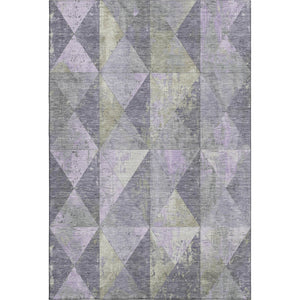 HomeRoots 9' X 12' Stylish Lavender Fern Green Geometric Area Rug - Washable, UV-Protected, and Durable! 699081