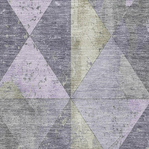 HomeRoots 9' X 12' Stylish Lavender Fern Green Geometric Area Rug - Washable, UV-Protected, and Durable! 699081