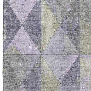 HomeRoots 9' X 12' Stylish Lavender Fern Green Geometric Area Rug - Washable, UV-Protected, and Durable! 699081