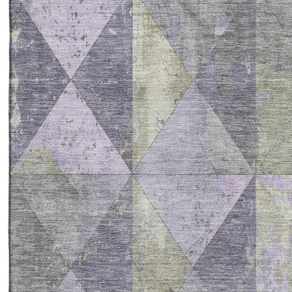 HomeRoots 9' X 12' Stylish Lavender Fern Green Geometric Area Rug - Washable, UV-Protected, and Durable! 699081