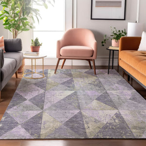 HomeRoots 10' Geometric Lavender Fern Green Area Rug - Washable, UV-Protected, Stain-Resistant, Durable Design 699082