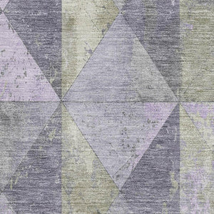 HomeRoots 10' Geometric Lavender Fern Green Area Rug - Washable, UV-Protected, Stain-Resistant, Durable Design 699082