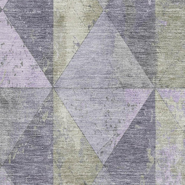 HomeRoots 10' Geometric Lavender Fern Green Area Rug - Washable, UV-Protected, Stain-Resistant, Durable Design 699082