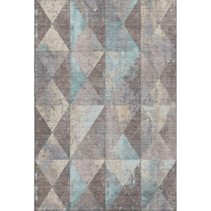 HomeRoots 5' X 8' Stylish Coffee Teal Beige Geometric Area Rug - Durable, Washable, UV Protected for Homes 699084