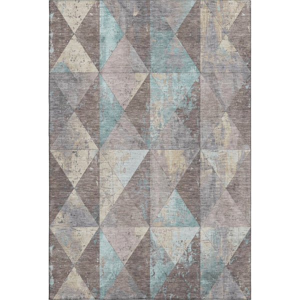 HomeRoots 5' X 8' Stylish Coffee Teal Beige Geometric Area Rug - Durable, Washable, UV Protected for Homes 699084