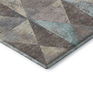 HomeRoots 5' X 8' Stylish Coffee Teal Beige Geometric Area Rug - Durable, Washable, UV Protected for Homes 699084