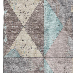 HomeRoots 5' X 8' Stylish Coffee Teal Beige Geometric Area Rug - Durable, Washable, UV Protected for Homes 699084