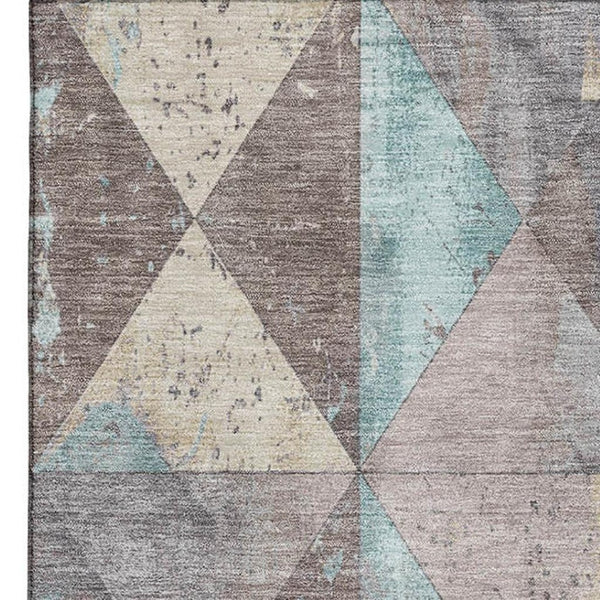 HomeRoots 5' X 8' Stylish Coffee Teal Beige Geometric Area Rug - Durable, Washable, UV Protected for Homes 699084