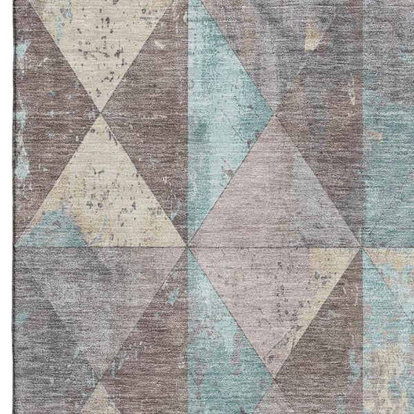 HomeRoots 5' X 8' Stylish Coffee Teal Beige Geometric Area Rug - Durable, Washable, UV Protected for Homes 699084