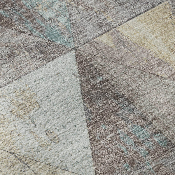 HomeRoots 8' Washable Round Rug in Coffee, Teal & Beige – Durable Geometric Design with UV Protection & Non-Slip Backing 699085