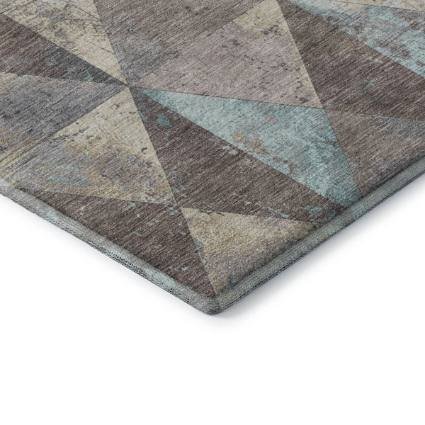 HomeRoots 8' X 10' Washable Geometric Area Rug in Coffee, Teal & Beige with UV Protection for Modern Spaces 699086