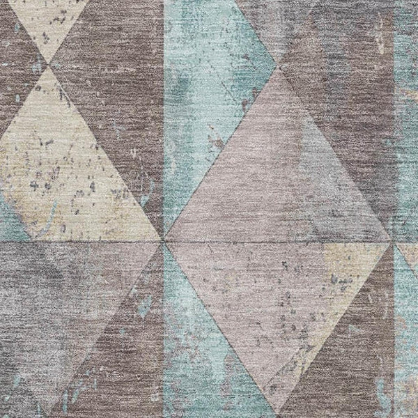 HomeRoots 9' X 12' Washable Geometric Area Rug in Coffee, Teal & Beige with UV Protection for Busy Homes 699087